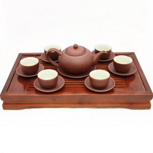 Bộ ấm chén tử sa Bát Tràng dáng tống nâu kẻ chỉ (không khay trà)