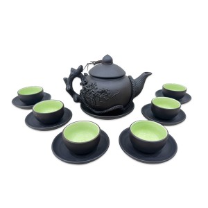 Bộ ấm chén tử sa Bát Tràng quai đắp nổi gốc cây tùng