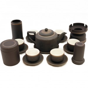 Bộ ấm chén tử sa Bát Tràng tích đen đầy đủ phụ kiện