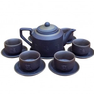Bộ ấm chén tử sa tích đen lòng chén không tráng men