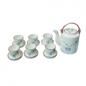 Bộ ấm tích men kem sen vẽ hoa đào xanh 1,4 lít