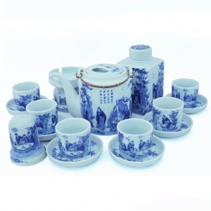 Bộ ấm tích Bát Tràng số 1 vẽ Trúc Lâm Thất Hiền đầy đủ phụ kiện 1,5l