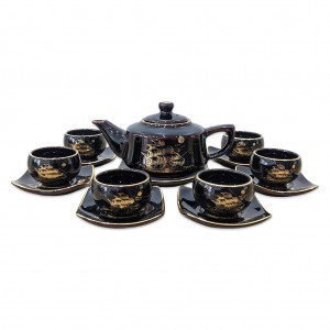 Bộ ấm trà Bát Tràng cao cấp men đen bóng Thuận Buồm Xuôi Gió