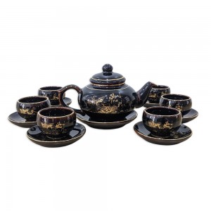 Bộ ấm trà Bát Tràng Vinh Hoa Phú Quý men đen bóng