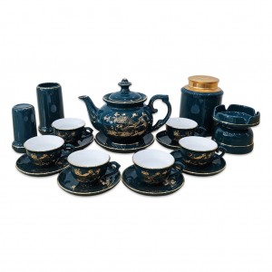 Bộ ấm trà Bát Tràng Vinh Hoa Phú Quý xanh cổ vịt đầy đủ