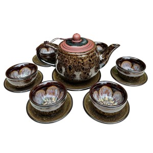 Bộ ấm trà tử sa hỏa biến Bát Tràng cao cấp mã não
