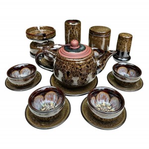 Bộ ấm trà tử sa hỏa biến Bát Tràng cao cấp mã não đầy đủ phụ kiện