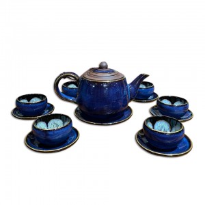 Bộ ấm tử sa Bát Tràng hoa biến xanh Tinh Vân