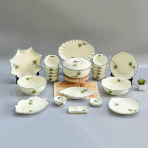 Bộ bát đĩa Bát Tràng vẽ nhụy sen BDNS33