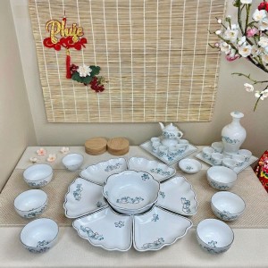 Bộ bát đĩa hoa mặt trời sen xanh đầy đủ cỡ nhỏ