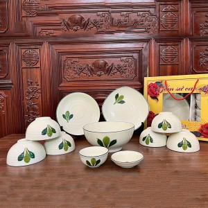 Bộ bát đĩa quà tặng Bát Tràng 11 món cao cấp vẽ ngò gai