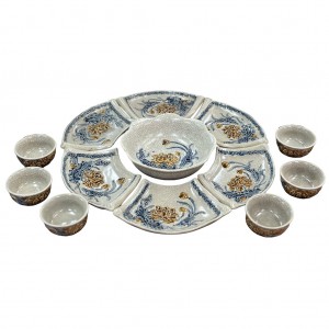 Bộ bát đĩa thờ cúng đầy đủ men rạn nổi hoa sen chính hãng Bát Tràng