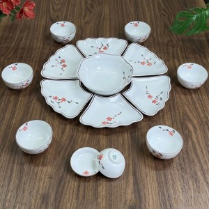 Bộ bát đĩa hoa mặt trời mâm cúng gia tiên đào cỡ to 55cm