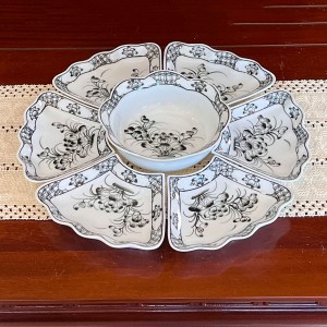 Bộ bát đĩa thờ cúng gia tiên vẽ Hoa Sen Tràm cỡ to 7 món