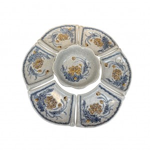 Bộ bát đĩa thờ cúng men rạn nổi hoa sen chính hãng Bát Tràng