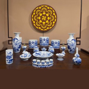 Bộ đồ thờ Bát Tràng men lam Trường An ban thờ 1m53