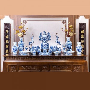 Bộ đồ thờ Bát Tràng men lam Trường An ban thờ 2m17 có đỉnh hạc