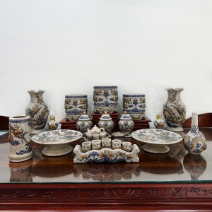 Bộ đồ thờ Bát Tràng men rạn nổi rồng Phúc Quý ban thờ 1m75