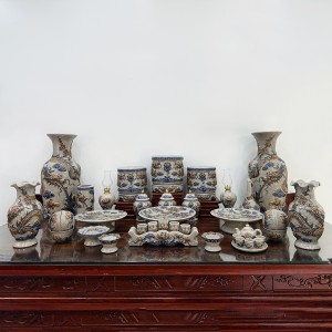 Bộ đồ thờ Bát Tràng men rạn nổi rồng Phúc Quý ban thờ 2m17