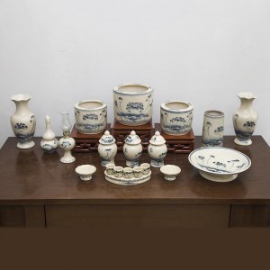 Bộ đồ thờ Bát Tràng men rạn vẽ hoa sen