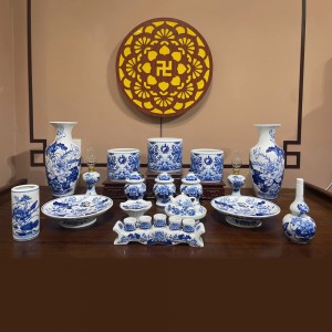 Bộ đồ thờ cúng Bát Tràng men lam Trường An ban thờ 1m75