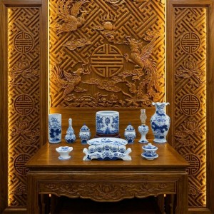 Bộ đồ thờ gia tiên men lam ngọc Lộc Phát ban thờ 1m97 1 bát hương