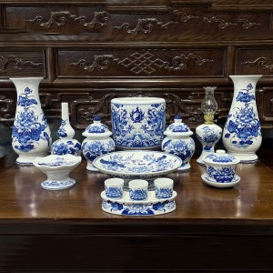 Bộ đồ thờ Bát Tràng men lam Trường An ban thờ 1m07