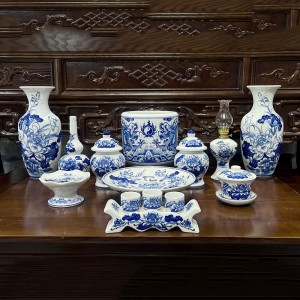 Bộ đồ thờ Bát Tràng men lam Trường An ban thờ 1m27