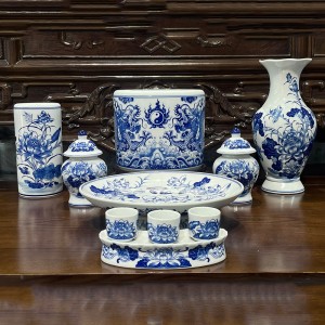 Bộ đồ thờ cúng Bát Tràng men lam Trường An ban thờ treo tường chung cư