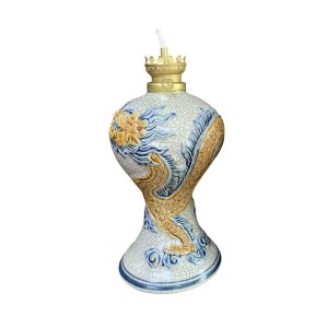 Đèn dầu thờ tròn men rạn nổi rồng cao cấp Trường Xuân S1