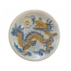 Đĩa trầu cau men rạn nổi cao cấp rồng Trường Xuân