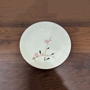 Đĩa tròn men kem vẽ hoa đào hồng 20