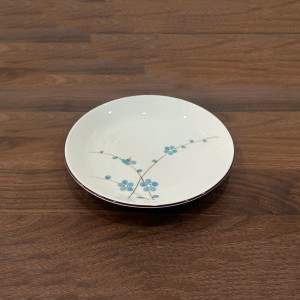 Đĩa tròn men kem vẽ hoa đào xanh 16