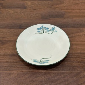 Đĩa tròn men kem vẽ hoa sen xanh 16