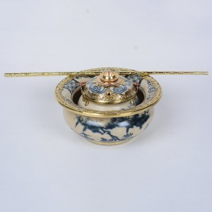 Điếu bát men rạn bọc đồng Câu Cá Lã Vọng