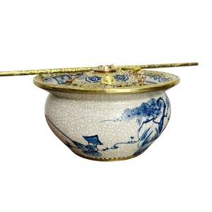 Điếu bát men rạn cổ bọc đồng Câu Cá Lã Vọng