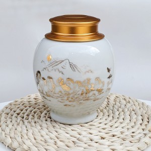 Hộp đựng chè trắng vẽ vàng Mã Đáo Thành Công