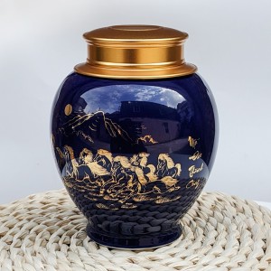 Hộp đựng chè xanh tím than vẽ vàng Mã Đáo Thành Công