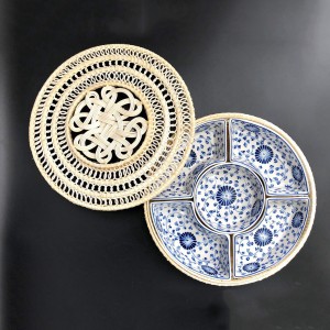 Khay mứt mây hoa đồng tiền xanh