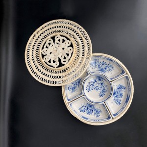 Khay mứt mây vẽ hoa sen men lam