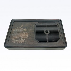 Khay trà gỗ đục chữ nhật Lâm An hoa sen CNC đẹp