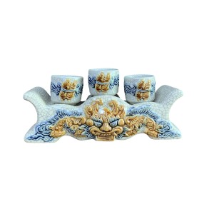 Kỷ chén 3 ngai men rạn nổi rồng cao cấp Trường Xuân