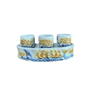 Kỷ chén cong 3 men rạn nổi Hoa sen cao cấp Trường Xuân