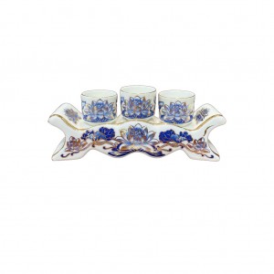 Kỷ chén rượu 3 ngai men lam vẽ vàng Vạn Phúc Trường An