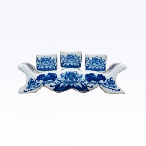 Kỷ chén rượu 3 thẳng men lam Vạn Phúc Trường An