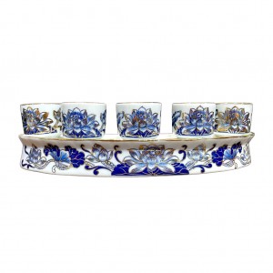 Kỷ chén rượu cong 5 men lam vẽ vàng Vạn Phúc Trường An