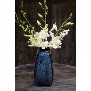 Lọ hoa Bát Tràng men hỏa biến xanh đại dương dáng đứng 4 cạnh