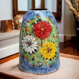 Lọ hoa Bát Tràng trang trí decor dáng chuông vẽ liên hoa cây 26cm