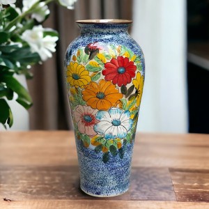 Lọ hoa Bát Tràng trang trí decor dáng đùi dế vẽ tay bách hoa 33cm