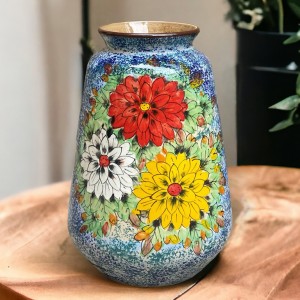 Lọ hoa Bát Tràng trang trí decor dáng giỏ cua cao vẽ tay bách hoa 24cm